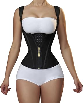 Latex Shaping Vest Style Tummy Cincher, Retro Outer wear Zipper Buttoned Body Shaping topBlack,Medium