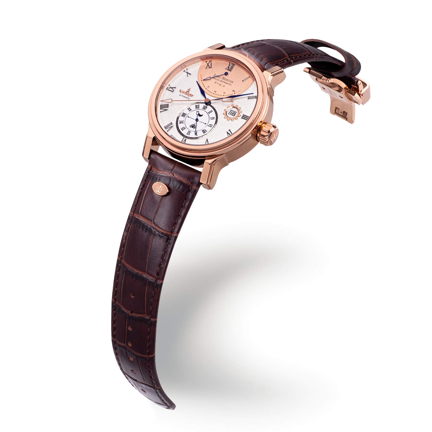 Kronsegler Isaac Newton - Principia Mathematica Rosé Weiß - Automatik Herrenuhr | Gangreserveanzeige, Datum und 24-Stunden-Anzeige | mit Saphirglas