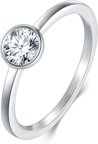 BORUO Anillo de circonita cúbica, anillo de eternidad de plata 925, anillos de corona elegantes para mujer, anillos de plata de ley para mujer,