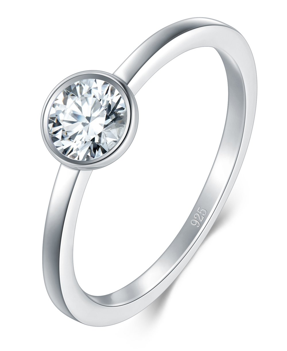 BORUO Cubic Zirconia Ring - 925 Silver Eternity Band - Elegant Crown Rings For Women - Sterling Silver Rings For Women - Silver Wedding and