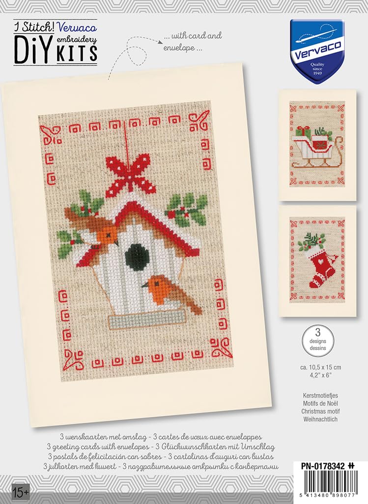 Kit Point De Croix Noël - 3 Motifs - 8x12 Cm - Complet Fil, Toile, Aiguille - Loisir Créatif DIY - 2