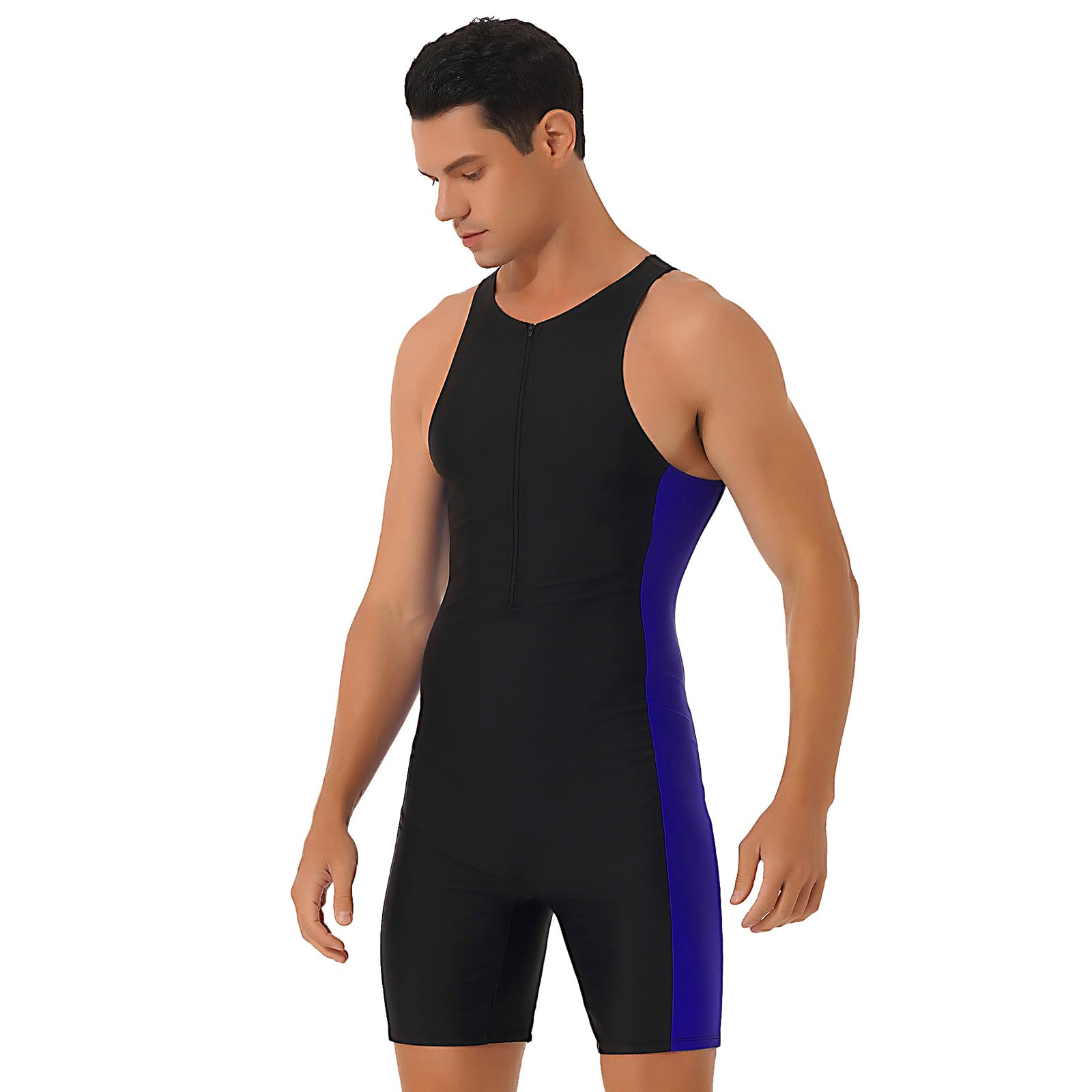 Costume da Bagno Uomo Intero Scollo Tondo Senza Maniche Pantaloncini Laterali Muta Triathlon Spiaggia Piscina Nuoto