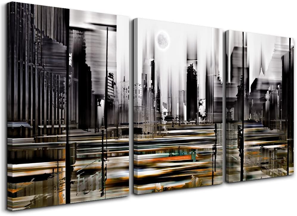 TTHYUEWS Canvas Wall Art For Living Room Family Wall Decorations For Bedroom Modern Office Wall Decor Black And White Abstract City Paintings Posters Prints Wall Pictures Artwork Home Decor 3 Piece