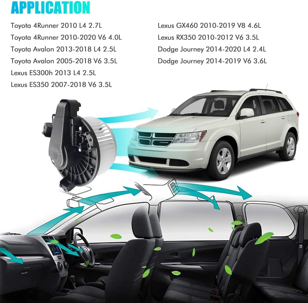 AC Heater Blower Motor Replacement for 2005-2020 Toyota 4Runner 2005-2018 Avalon, 2007-2017 Camry, 2008-2019 Highlander, 2007-2020 Tundra, Lexus ES300h ES350 Replaces # 68232372AC, 87103-0E040 700215