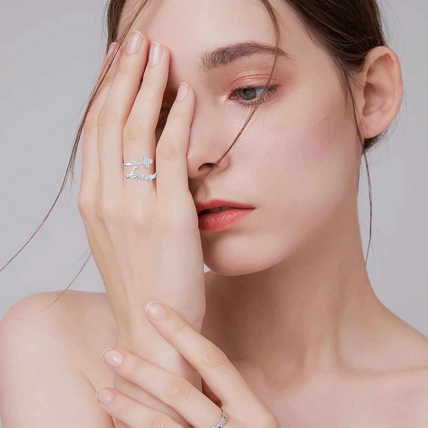 Jesus Cross Ring,Sterling Silver Adjustable Open Faith Cross Religious Ring Christian Inspiring Incentive Jewerly Gifts for Women - Image 6