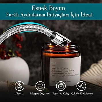 Valkyrie Type-C Şarjlı Elektronik, Mum Yakma Darbeli Ateşleyici – 360° Esnek Boyun, Rüzgar Geçirmez, Göstergeli