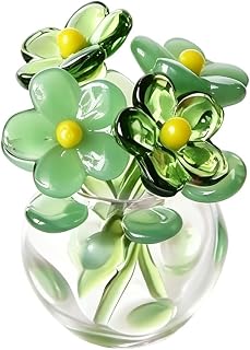 Glass Flowers - Faux Bouquet | Mini Glass Flowers in Vase for Home and Office Decor, 3-Piece Set, Handmade Stained Glasss, Small Desktop Centerpiece, Mother Day Gift Functional and Mini