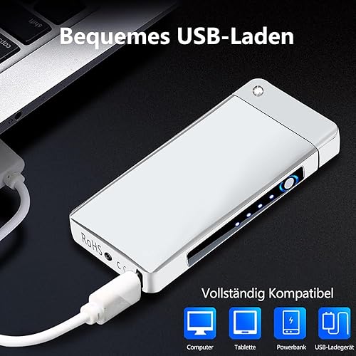 Miniatura 4 de GADATOP Encendedor de llama de plasma de arco USB recargable a prueba de viento encendedor eléctrico para vela (plata)