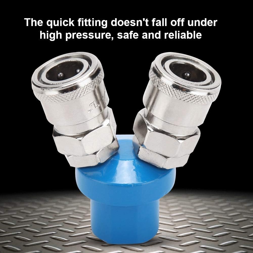 Eujgoov Quick Fitting, 2 Way Quick Connect Air Manifold Fitting, Brass, Blue, 1/4 NPT, 3 Pounds