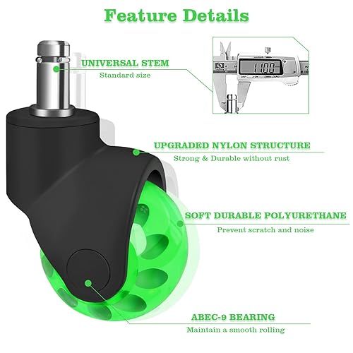 Miniatura 10 de Hirate - Ruedas de bola de 2 pulgadas, ruedas universales de rotación de 360 grados con cubierta de nailon para sillas de muebles de oficina, ruedas