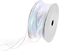 Vista 10 de MECCANIXITY Cinta de Organza Transparente con Alambre Brillante de 2 3/8" de Ancho, Cintas de Gasa Iridiscente Pastel de 3 Yardas Color Beige