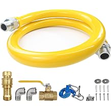 Safety System Kit, 3/4 In ID 36" Gas Hose Connector Kit with Elbows Quick Disconnect Gas Line Hose Full Port Gas Valve Restraining Device and Swivel Connector for Commercial