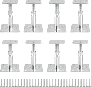 EXLECO 8Pcs Pfostenträger Höhenverstellbar Balkenschuhe 100mm-150mm, Stützenfuß aus Verzinktem Stahl mit Schrauben, Pfostenschuhe Verstellbar Pfostenanker, Stützen Höhenverstellbar für Zäune Carport