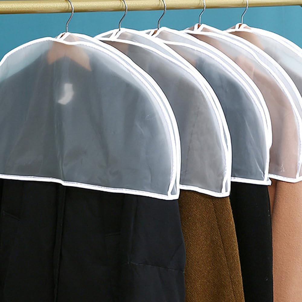 5 Pack Clear Clothing Hanger Shoulder Covers - PEVA dust covers for hanging clothes, suit cover, closet cover for Suits Jackets Coats Dresses