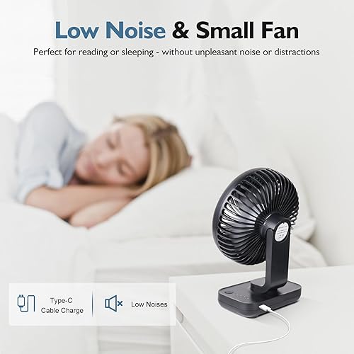 Miniatura 4 de CONBOLA Ventilador de escritorio pequeño para dormitorio, ventilador recargable con batería de 3600 mAh, ventilador USB para escritorio, circulación