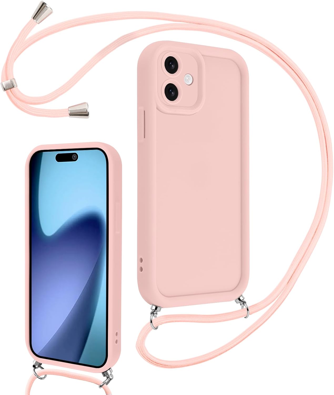 Coalbooliy Mobile Phone Strap for iPhone 17 Case 6.3 Inch with Strap Chain Mobile Phone Case Camera Protection Soft Silicone Necklace Shockproof Protective Case with Cord for Hanging Cover for