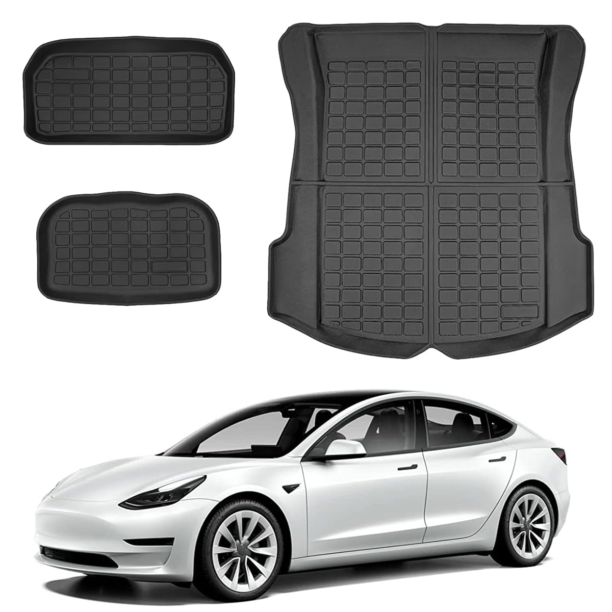 Storage Mats ? Cargo Liners - All Weather Rear Cargo Trunk Tray Floor Mat Custom Fit Compatible with 2021 2022 2023 Model 3, 3D Tech Waterproof Durable Anti-Slip Flexible TPO Accessories