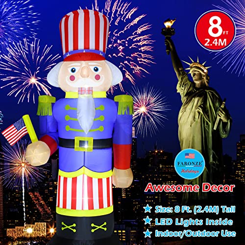 Independence Day July 4Th Inflatable Nutcracker Patriotic Soldier Holds Flag Yard Decor Lighted Indoor & Outdoor Decoration With Built In Blower Fan And Anchor Ropes 8 Feet Tall #TOP4