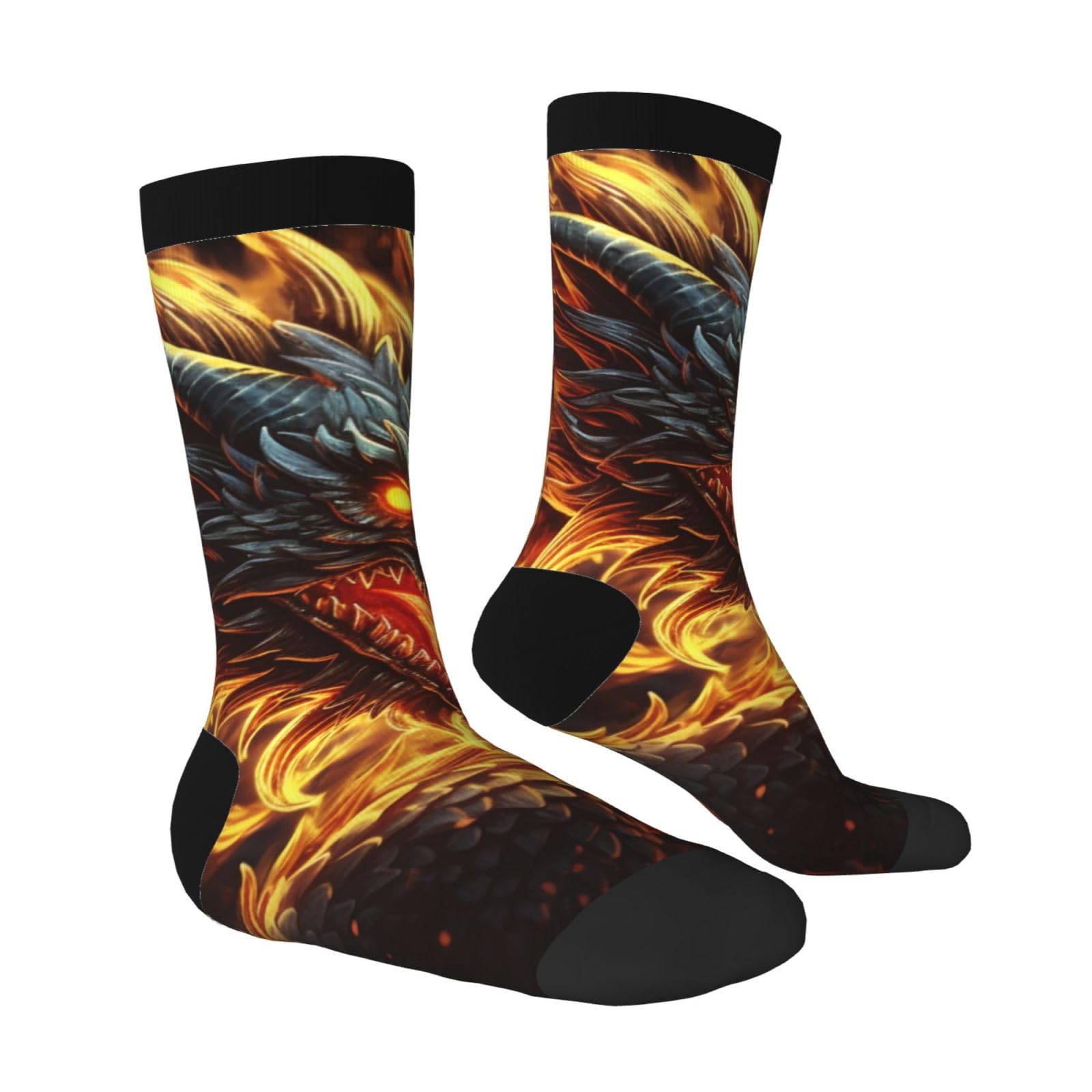 LZQPOEAS Fire Chinese Dragon Athletic Socks Unisex Cushioned Crew Socks Hiking Running Calf Sock Soft Above Ankle Sock