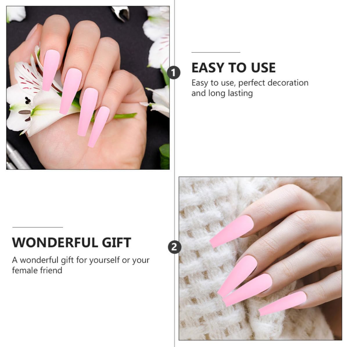 Homoyoyo 200pcs Pink Ballerina Fake Nails Press on Full Cover Nail Tips with Practical Length Plastic Material for Festivals and Dances Female Manicure Beauty Tools