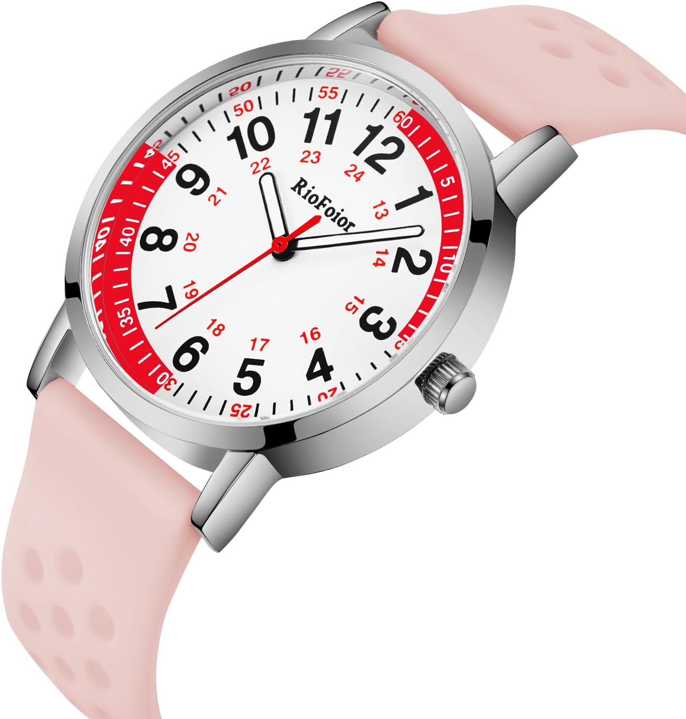Nurse Watch for Nurse,Nursing Student,Medical Professionals,Doctors,with Pulsometer,Second Hand and 24 Hour,Soft Breathable Pink Silicone Band.Easy to Read Waterproof Watch.
