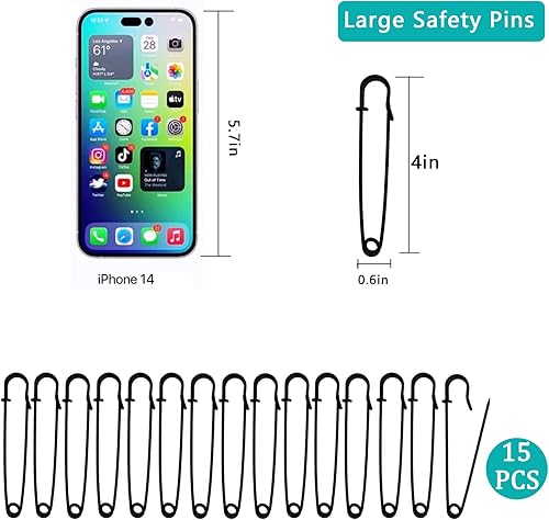 Miniatura 2 de 15 pasadores de seguridad grandes, pasadores de seguridad de acero resistente de 4 pulgadas para ropa, ideales para cuero, lona y lana, punta