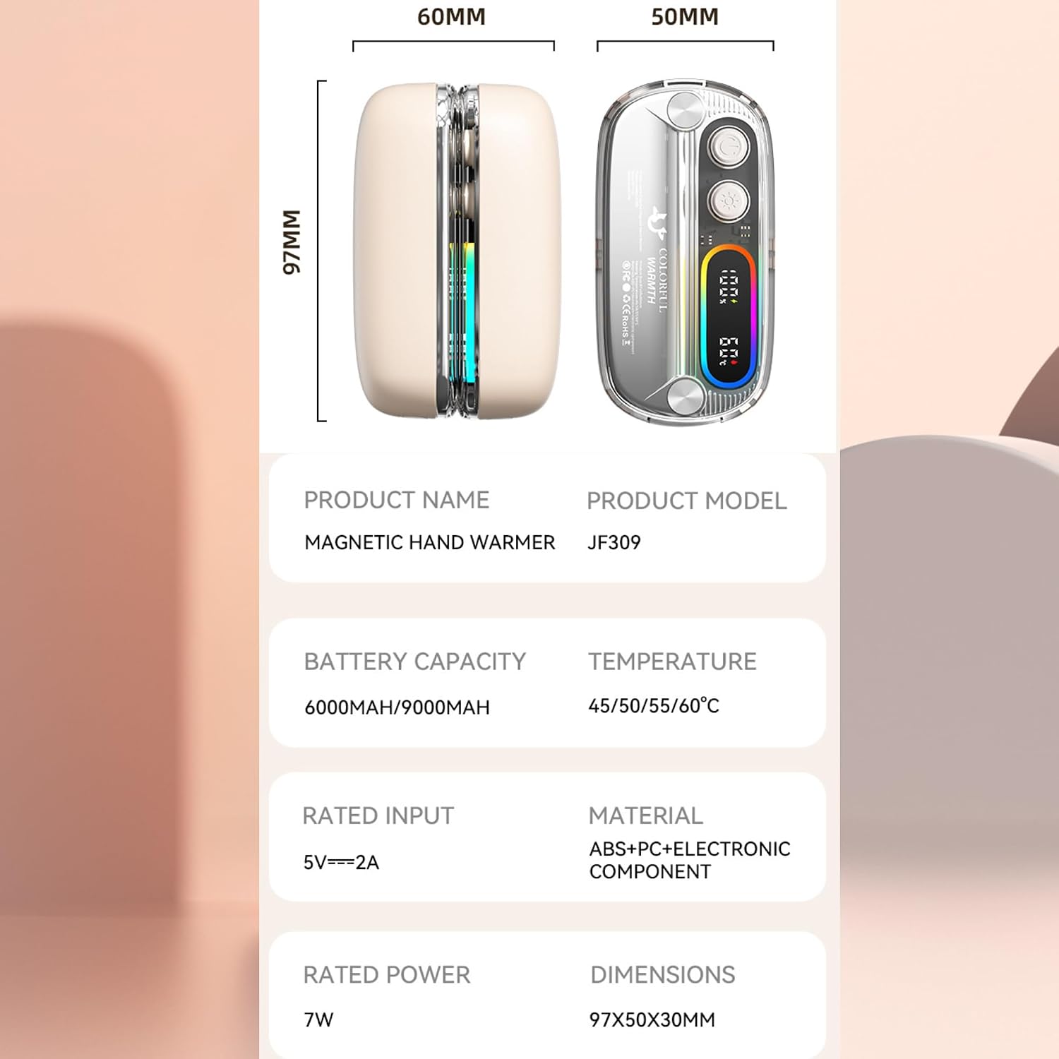 Rechargeable Hand Warmer with Large-Capacity Battery, Magnetic Transparent Design, Dual-Sided Heating with 3 Levels (113°F-140°F), Fast Type-C Charging, Great for Outdoor & Winter Gifts image 5