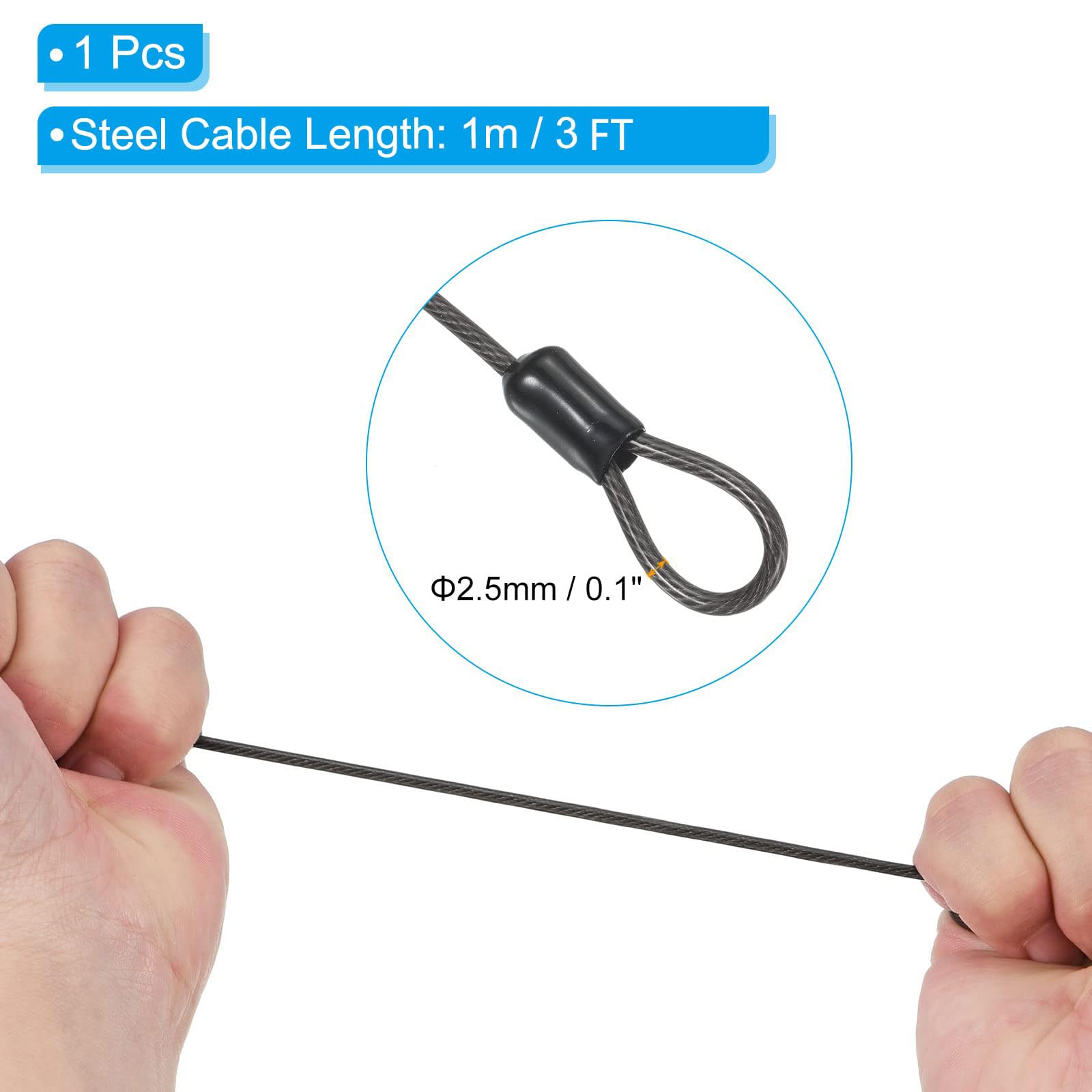 TOP-VIGOR Security Steel Cable with 3 Digit Combination Lock, 3Ft Coated Safety Wire Rope Double Loop Padlock - Image 3