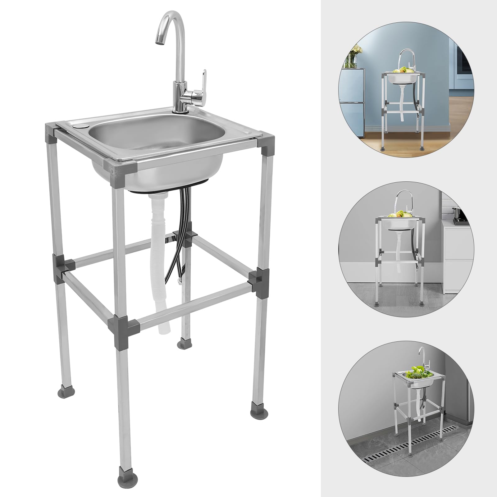 Lavello da cucina multifunzione in acciaio inox con rubinetto per esterni e campeggio