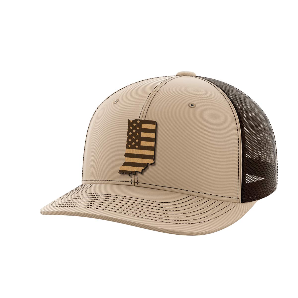 Greater Half Indiana Leather Patch Trucker Hat – USA Made Adjustable Snapback Mesh Cap – United – 6-Panel Mid Profile