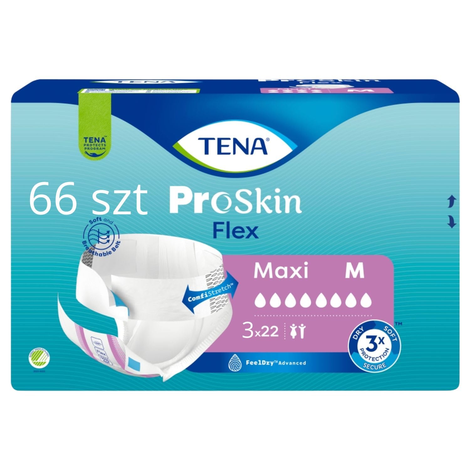 Pieluchomajtki z pasem nietrzymanie moczu TENA Flex ProSkin Maxi M (66szt)