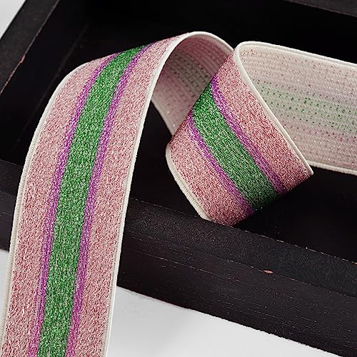 2-Yards 1-1/2" Elastic Stretch Ribbon Trim, Stretch Elastic Band, Headband, Hand Band And Waist Belt, Tr-11199 (Pink/Green) #TOP1