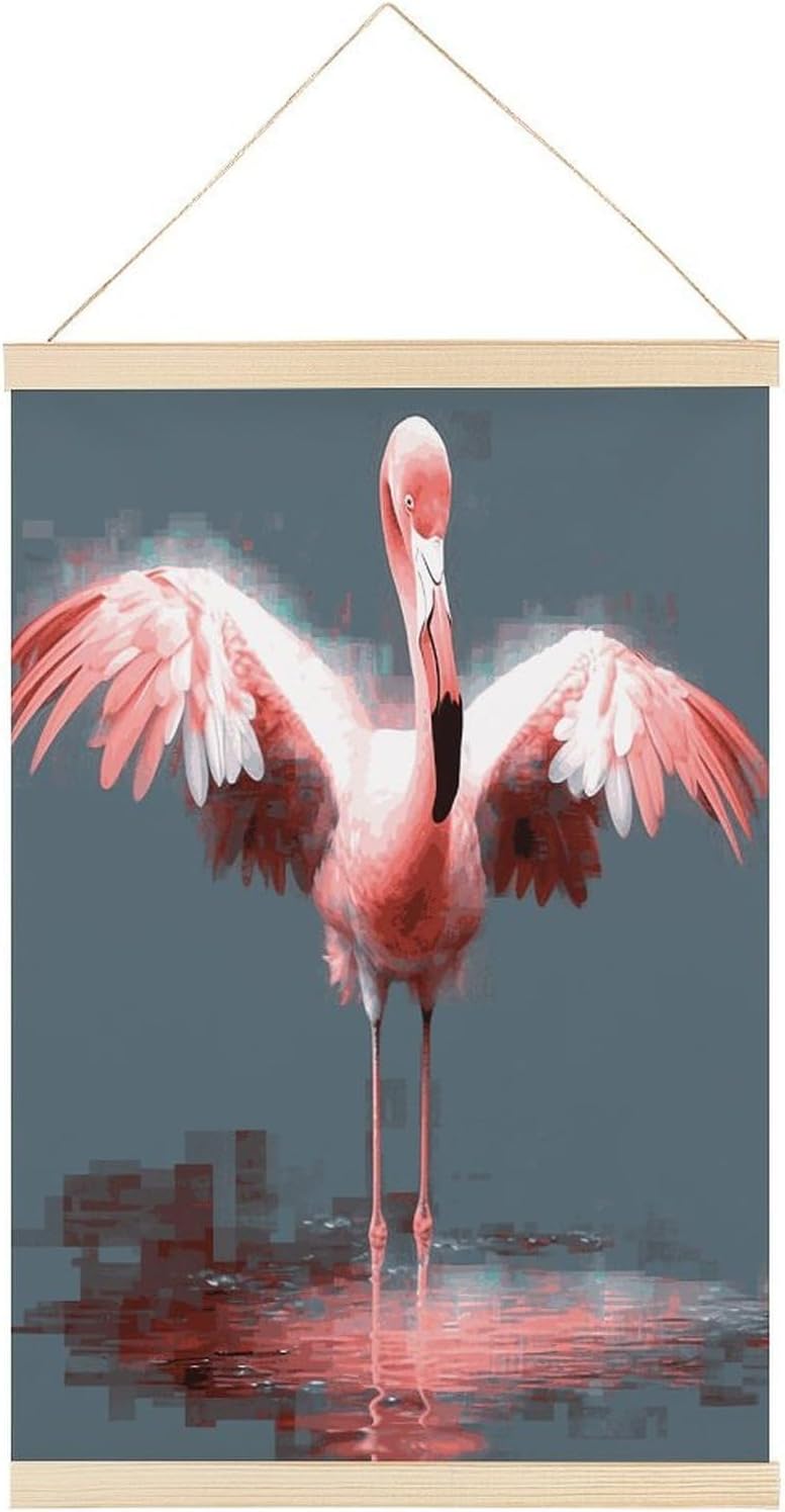 Flamingo Magnetic Poster Hanger Frame Wood Pictures Frame Painting 23.6x15.7 Inch Canvas Art Decorative Painting for Photos Pictures Maps Scrolls Prints