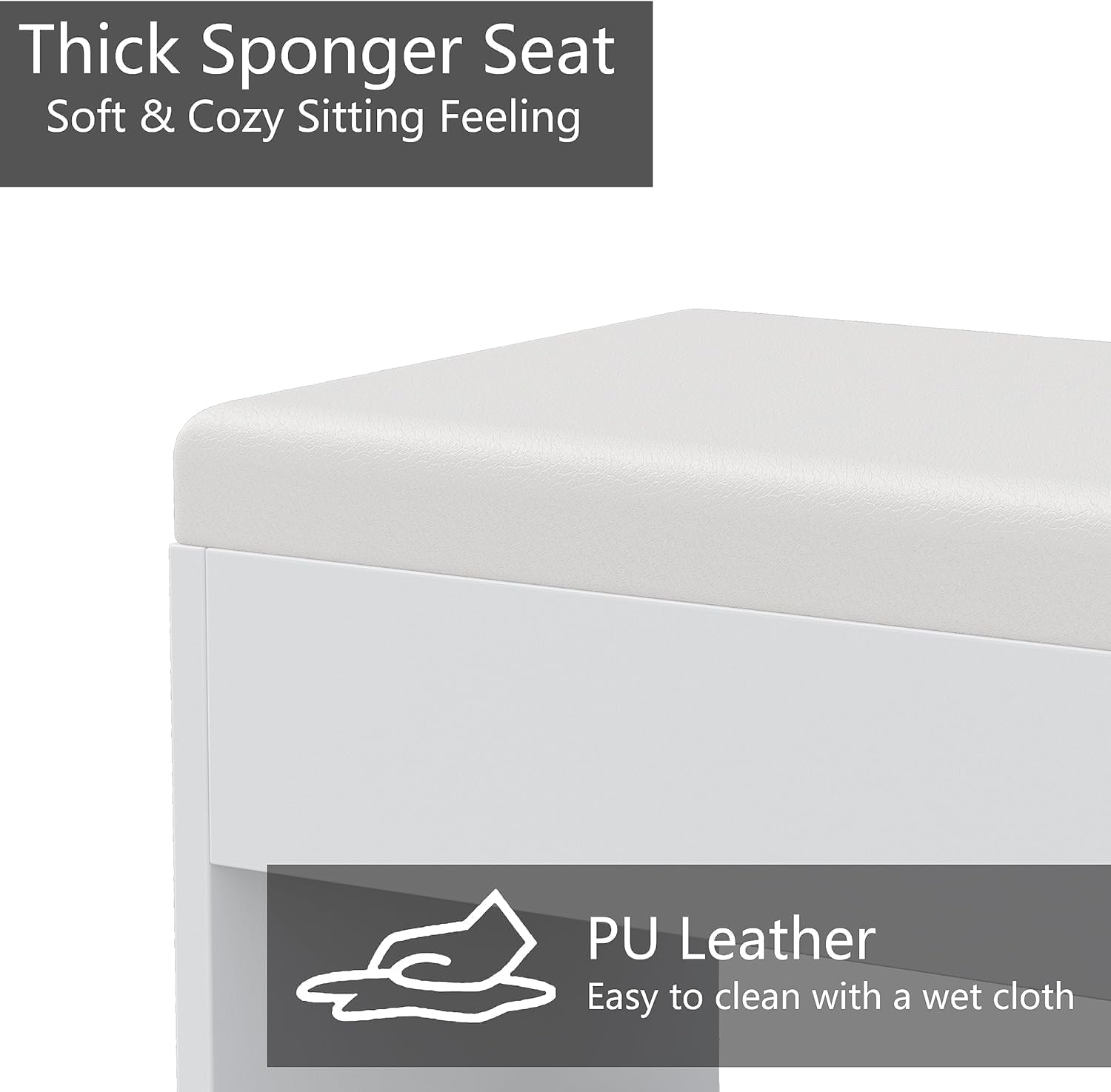 Close-up of the vanity stool with soft cushion and PU leather