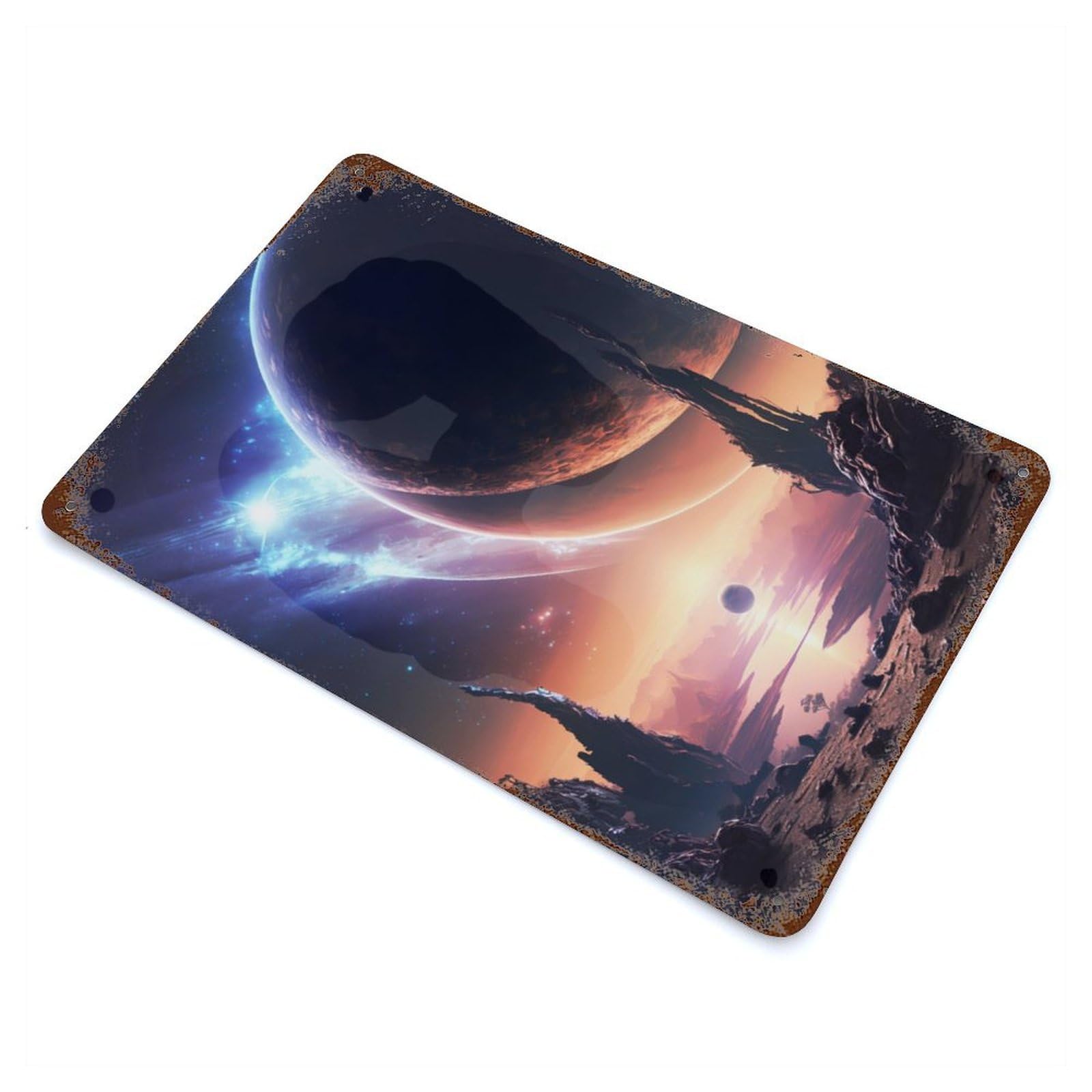 Overlap Planets Landscape 11.8"x7.9" Aged Metal Wall Plaque, Retro Wall Decor for Farmhouse, Kitchen And Entryway Decor
