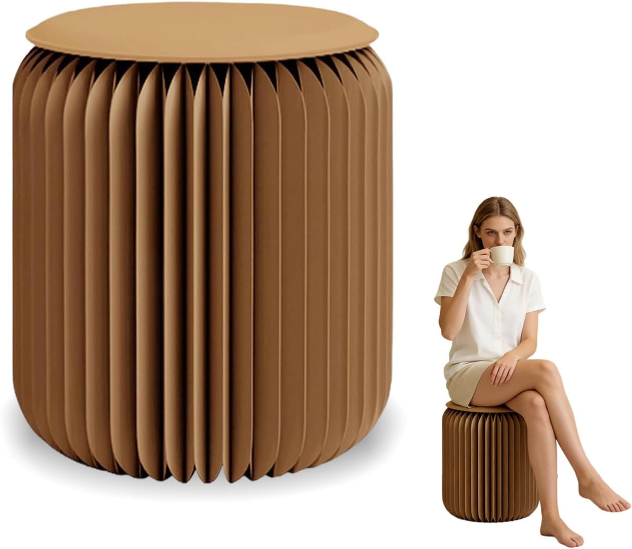 Foldable Stool — Portable Honeycomb Paper Stool (Book-Sized) ，15 Inches High ，Made from Eco-Friendly Kraft Paper ， Ideal for Home & Travel ， Supports Up to 660 lbs ， Brown