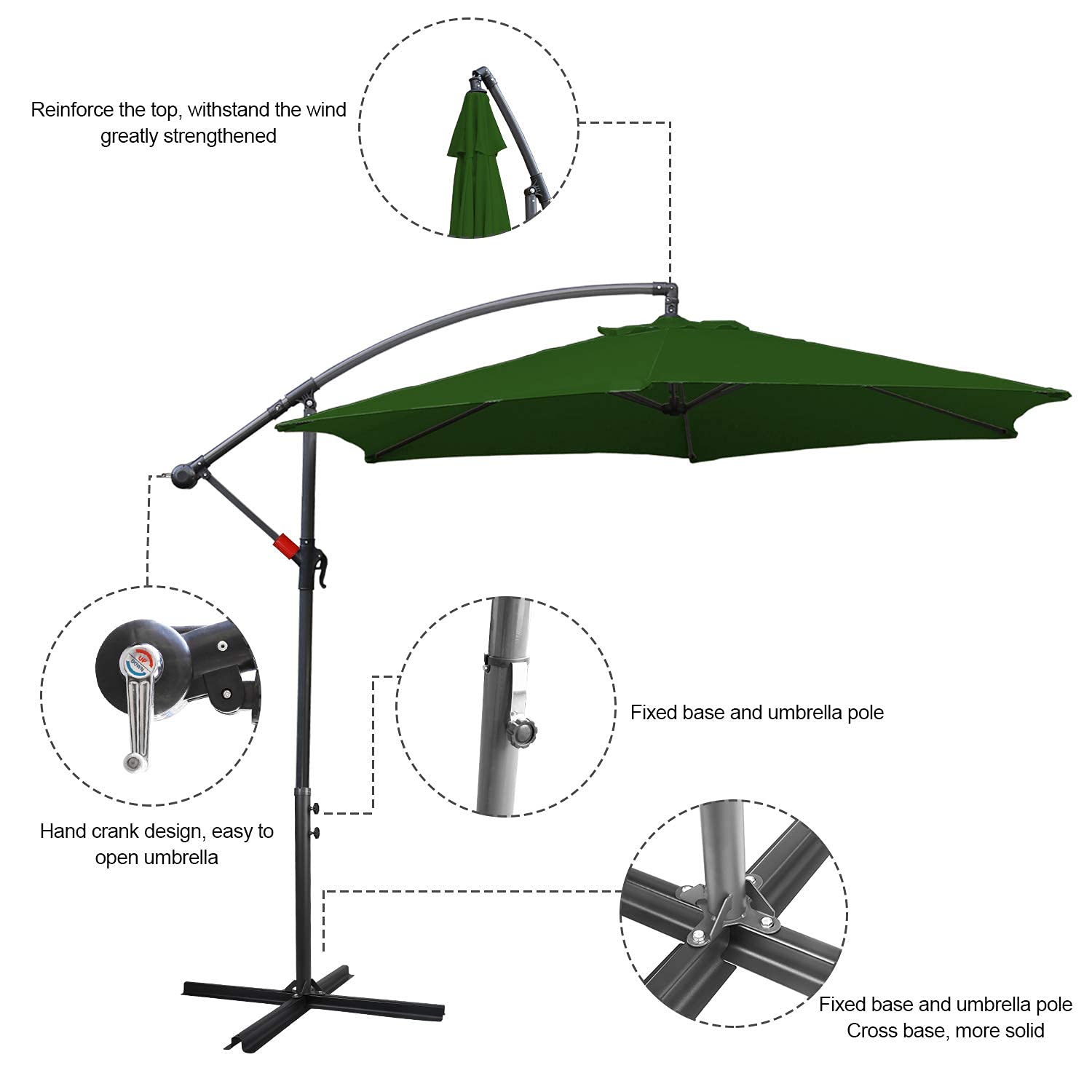 Parasol przeciwsłoneczny, parasol przeciwsłoneczny z korbą, dostępny w wielu kolorach, ochrona przed promieniowaniem UV