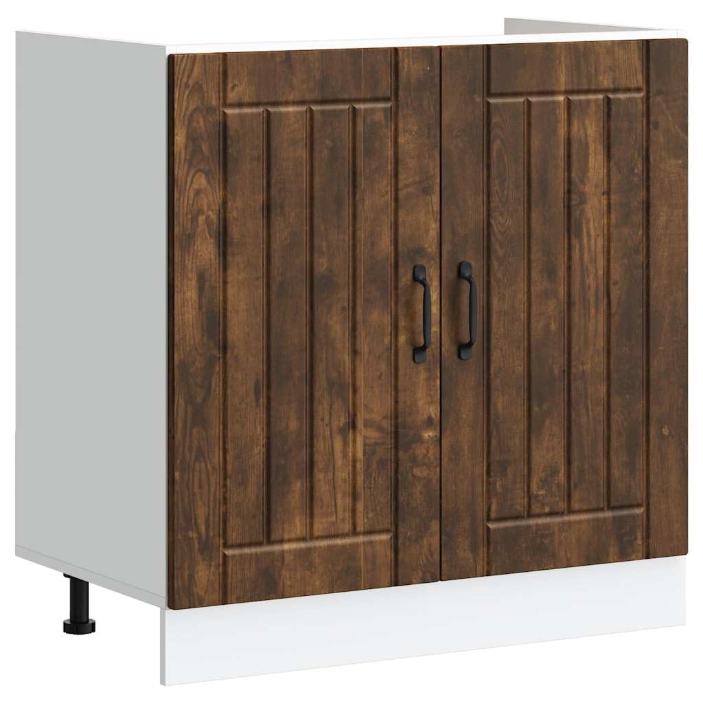 Lucca szafka pod zlewozmywak dąb wędzony, materiał drewnopochodny z regulowanymi nóżkami, 80 x 46 x 81,5 cm, wolnostojąca, szafka kuchenna, miejsce do przechowywania z drzwiami, do szafki na