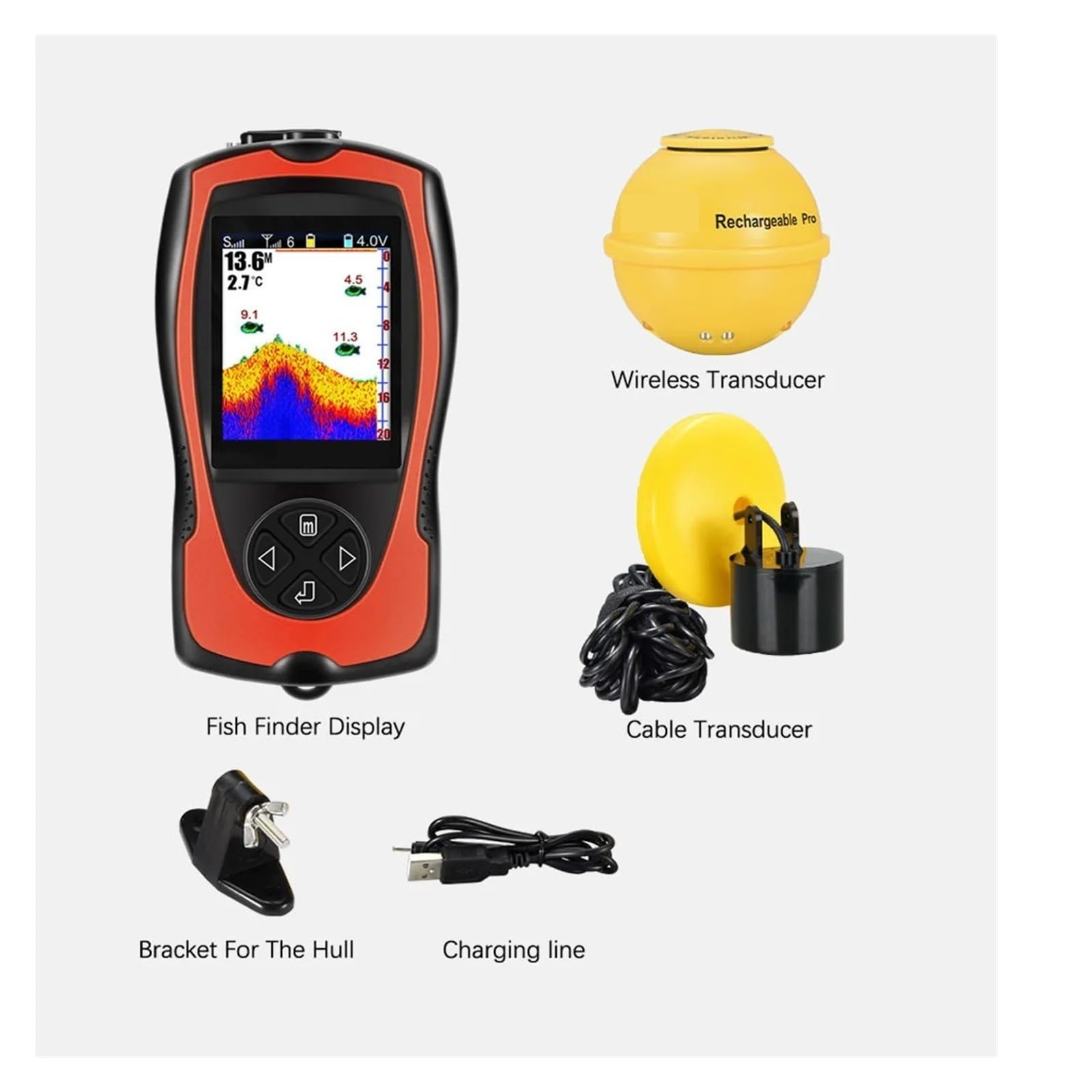 Sonar Fish Finder Sensore wireless ricaricabile Pesca portatile,Alta definizione
