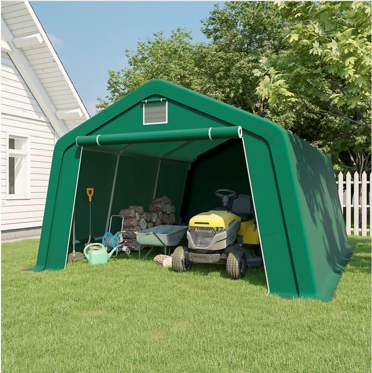 Magna One 3,3 x 4,7 m Weidezelt Carport Zeltgarage Weideunterstand Gerätezelt mit PE-Plane 260g/m², wasserdichtes Zelt mit Stahlgestänge, grün Garten