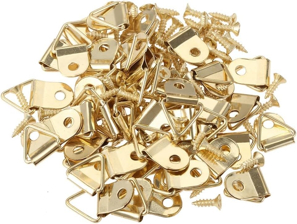 50 Pcs Triangular D For Ring Hangers for Picture Frames, Iron Photo Frame Hooks Wall Mounting Hardware for Home Improvement, Cross Stitch Hanging Kit and(Black)