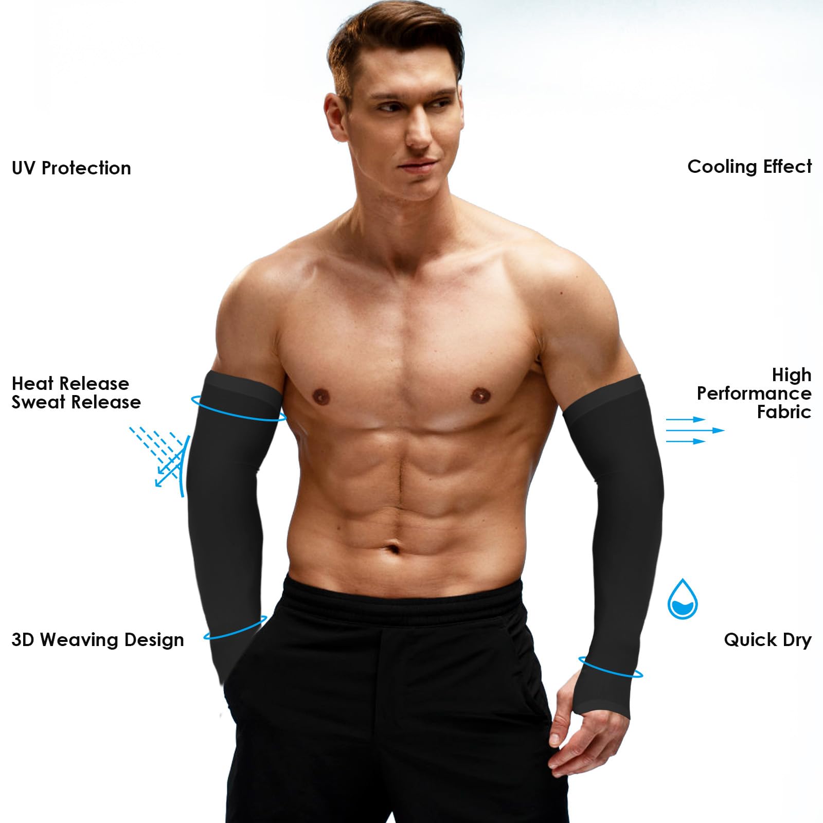 Ouligay 2 pares manguitos gaming protectores brazo UPF 50+ verano refrescantes mujer hombre voleibol baloncesto fútbol golf negro talla única