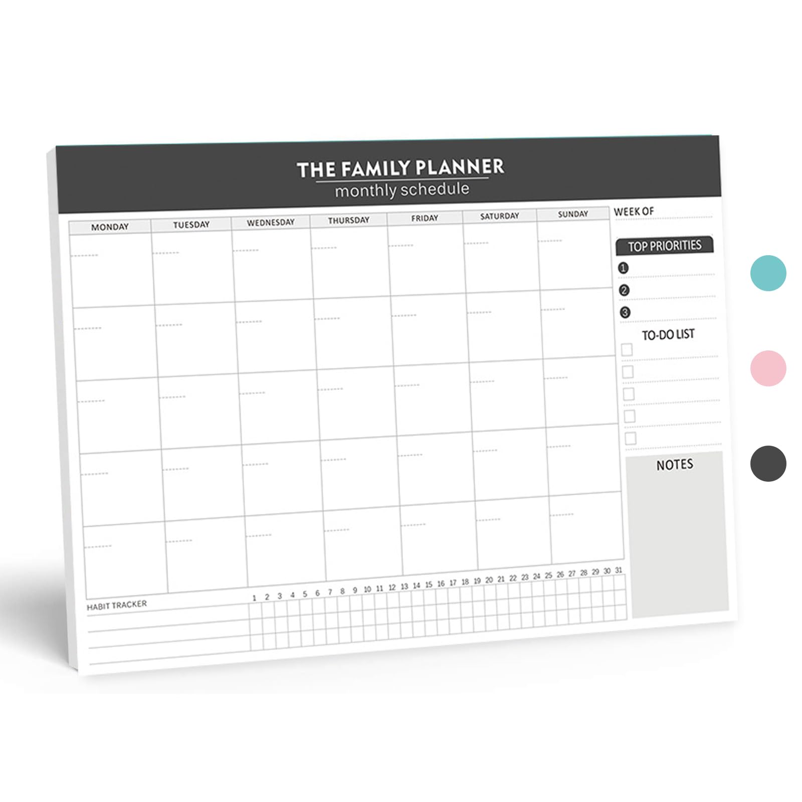 Weekly Planner Tear-Off To-Do List Notepad, 52 Undated Sheets (7"×10") - Essential Office Desk Accessories and Supplies (Black)