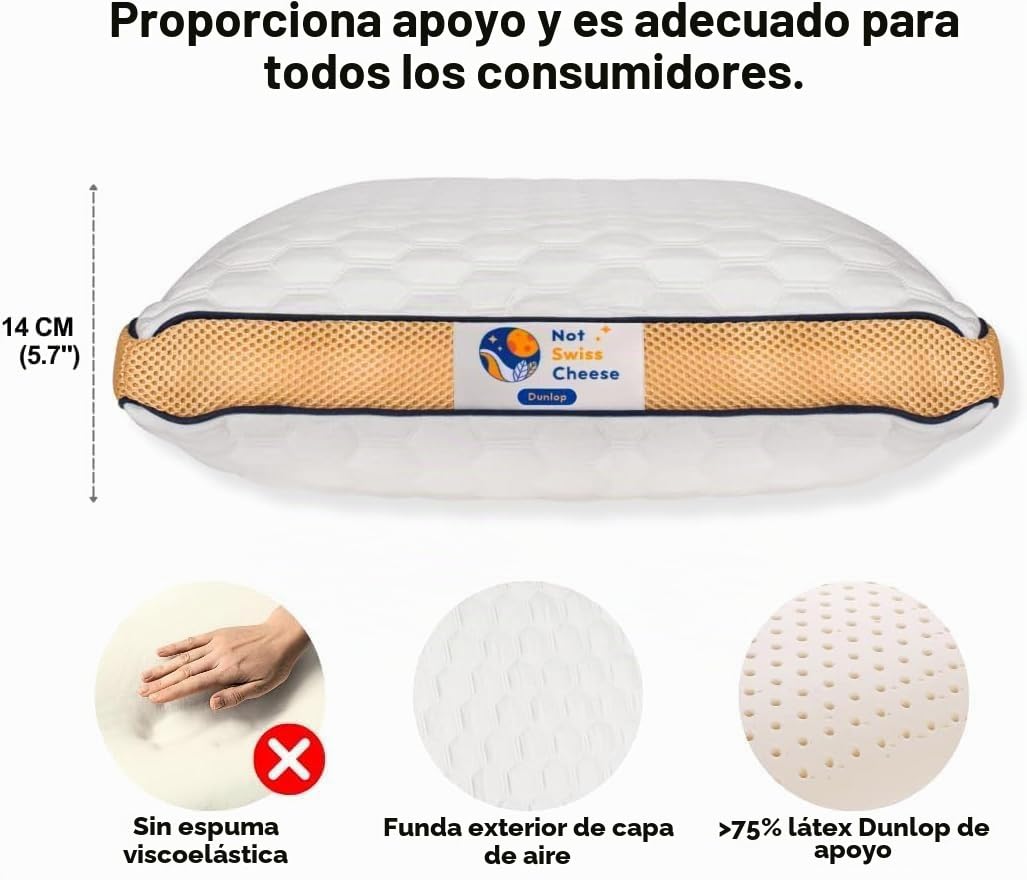 Almohada de Espuma de látex Dunlop 100% del Reino Unido, Almohada ortopédica Cervical de tamaño estándar para aliviar el Dolor de Cuello, 60 x 40 x 14 cm, asequible y Duradera