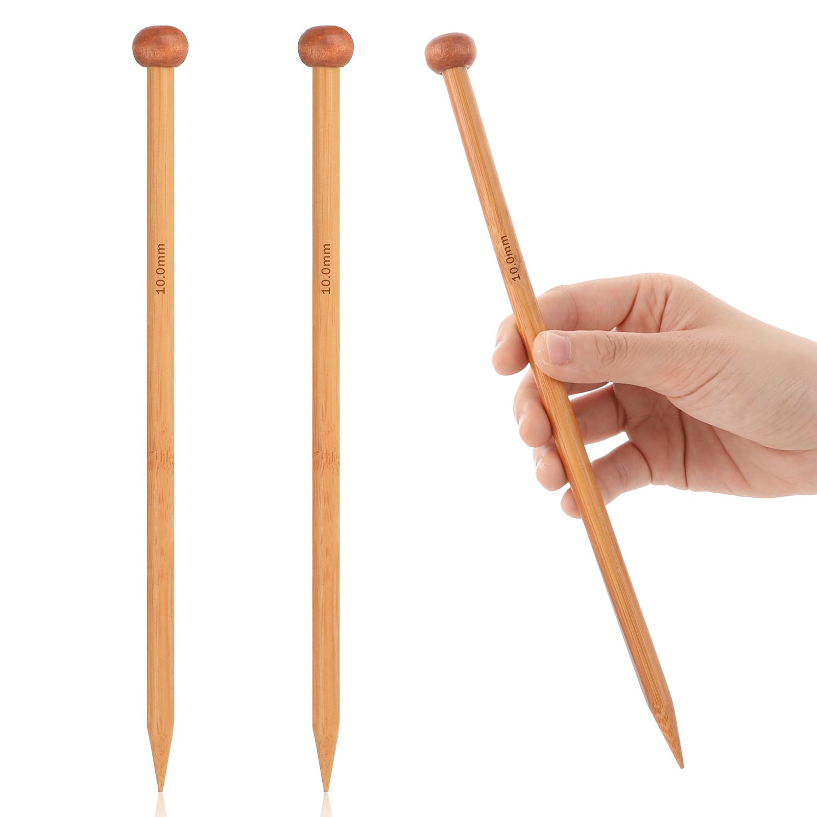 2pcs Bamboo Knitting Needles 10-Inch Long Wooden Knitting Needles 9mm