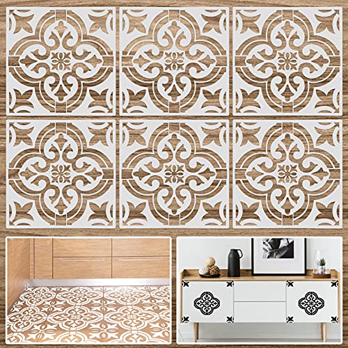 6 plantillas reutilizables de mandala de 30,5 x 30,5 cm, plantillas de pared con patrón de baldosas, plantillas de dibujo de mandala para manualidades, álbumes de recortes, decoración del suelo de la