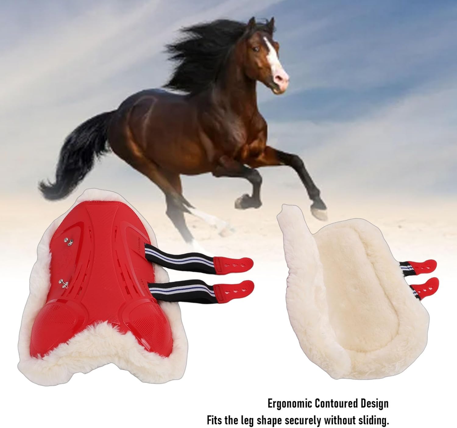 Luqeeg Horse Leg Wrap, Soft Warm Horse Leg Protector, PU Shells Boots Faux Wool Lining Fly Sheets Loop Strap Ergonomic Contoured Equestrian Accessories for Travel & Riding