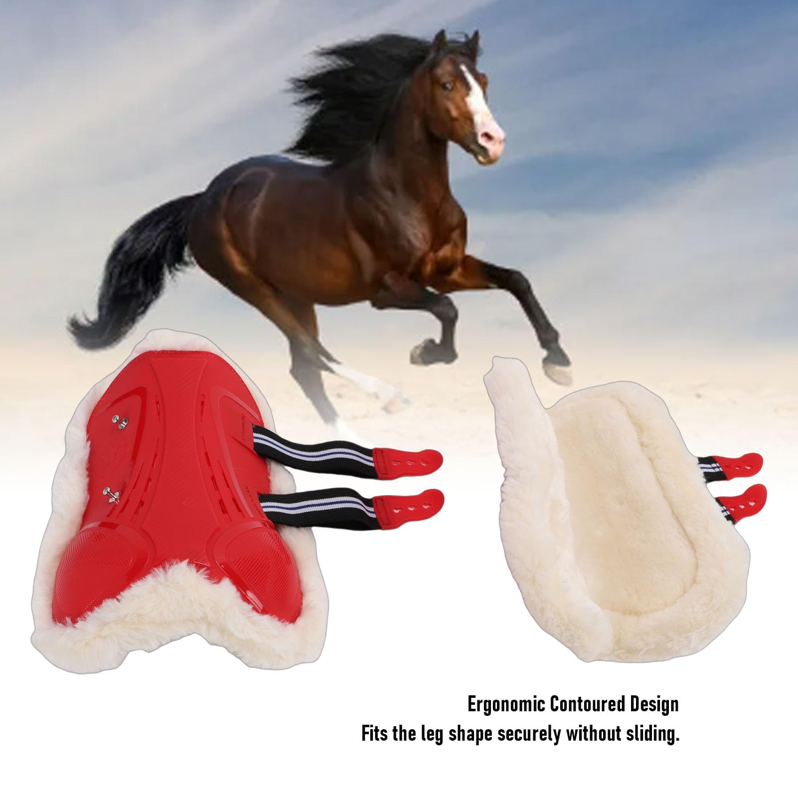 Benda Protettiva per Le Gambe del Cavallo, Guscio in PU Resistente, Fodera in Morbida Lana Sintetica, Design ergonomico del Contorno per Saltare Sangue Caldo, purosangue Medi e