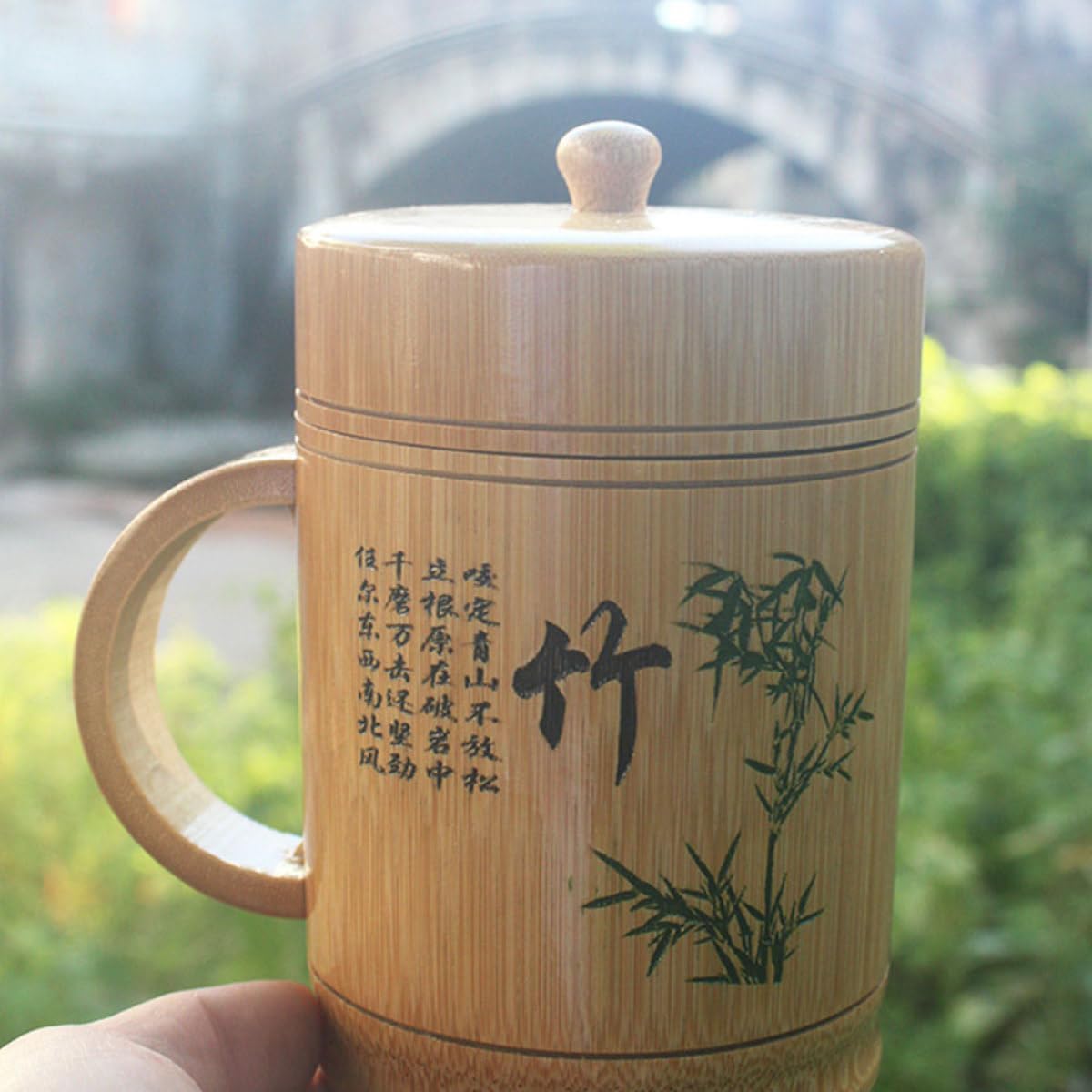 TIDTALEO Bamboo Tea Cup round Brown Lightweight Portable Multipurpose