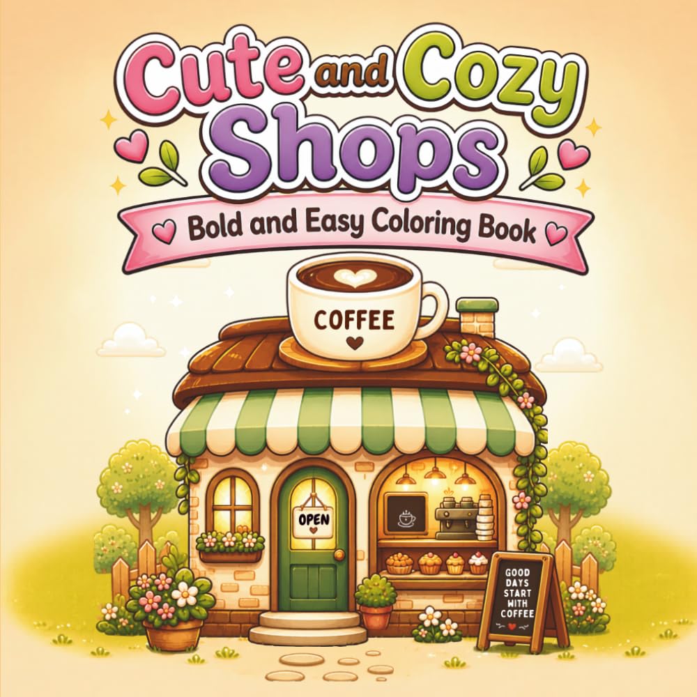 Cute and Cozy Shops: Bold and Easy Coloring Book (Bold and Easy Coloring Collection)